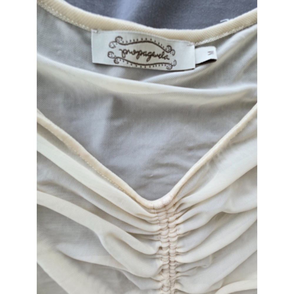 Propaganda Mesh Pull Over Ruched Cinched Top Ivory Women Sz M Y2K Whimsy Festive - Picture 9 of 16